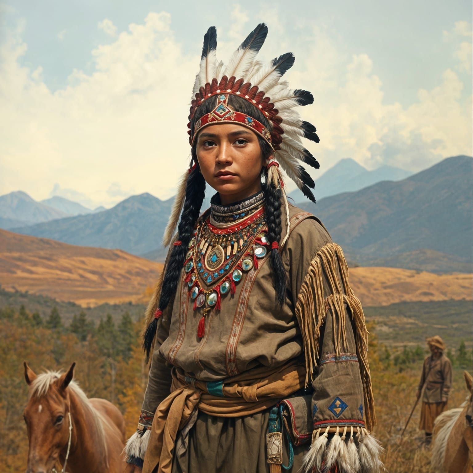 Young Native American Woman in Traditional Regalia