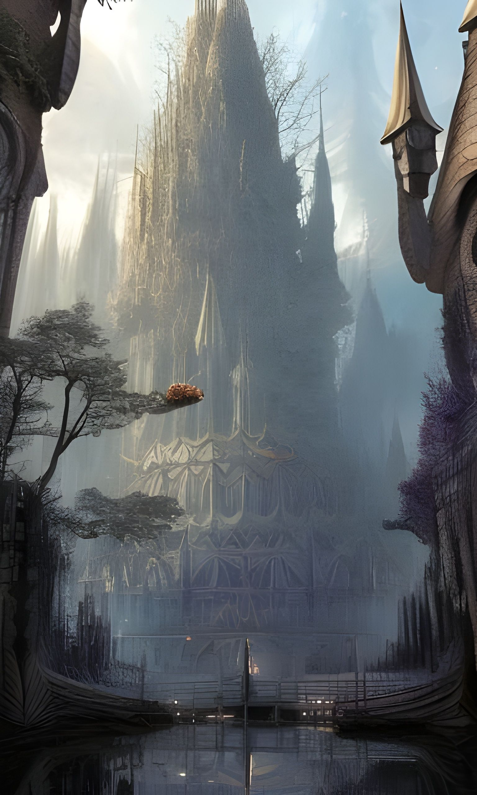 Elven City with Golden Ornamentation in Realistic CGI Style