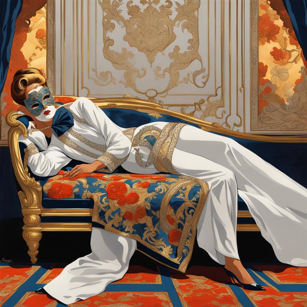 Fashion Illustration of Sleeping Woman with Mask