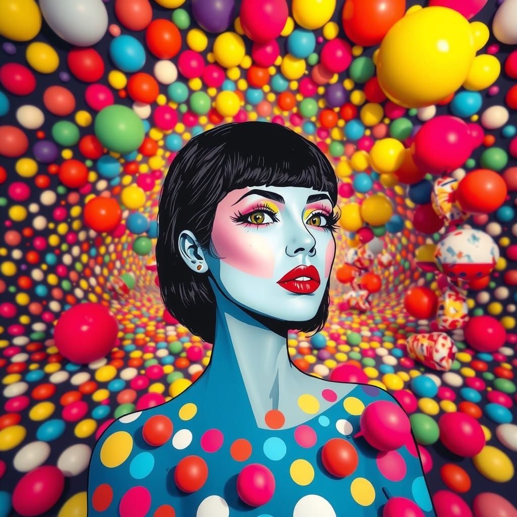 Surreal Pop Art Mashup of Polka Dots and Consumerist Excess