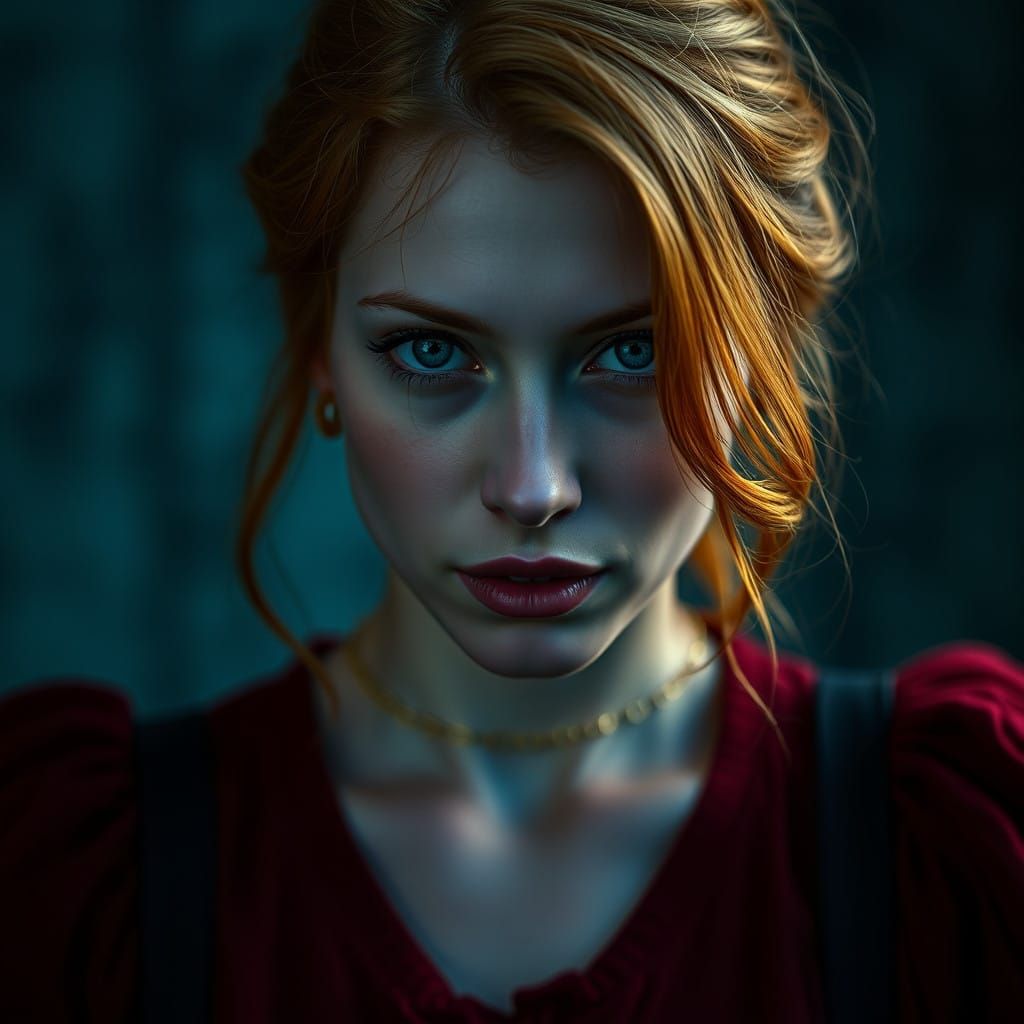 Hyperrealistic Portrait of a Young Ginger Woman