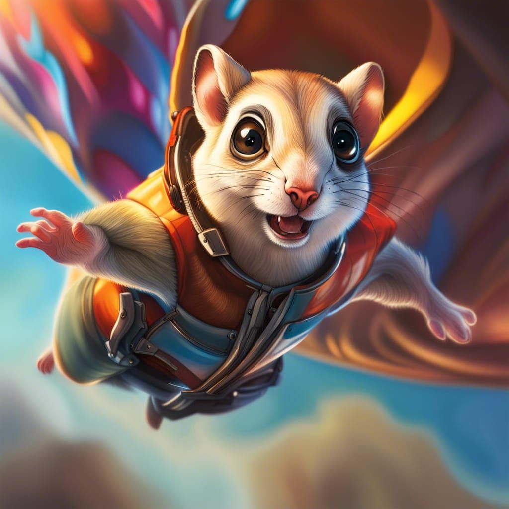 Hyperrealistic Flying Squirrel Skydiving Splash Art