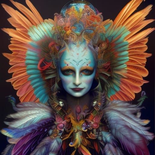 Holographic Bird Person in Astral Cosmic Illustration