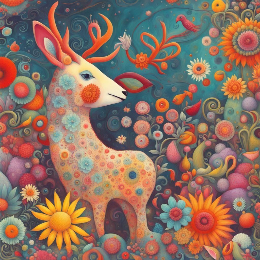 Surreal Animals and Flowers in Cartoon Style