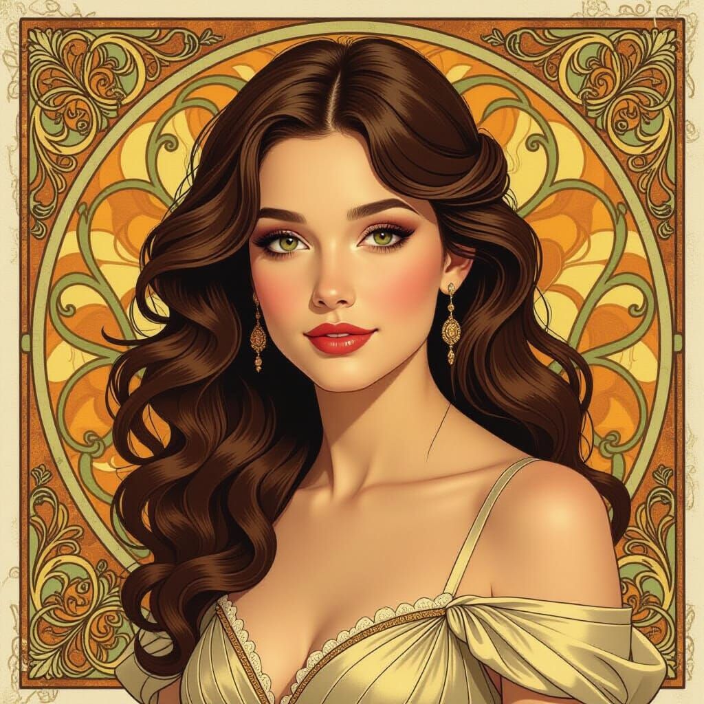 Elegant Woman Portrait in Art Nouveau Style