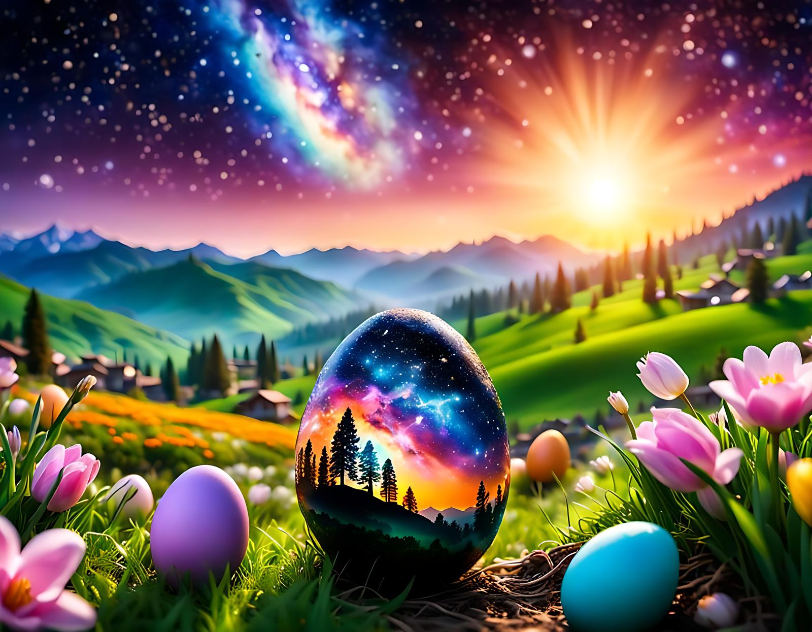 Easter Egg Galaxy over Kashmir Landscape