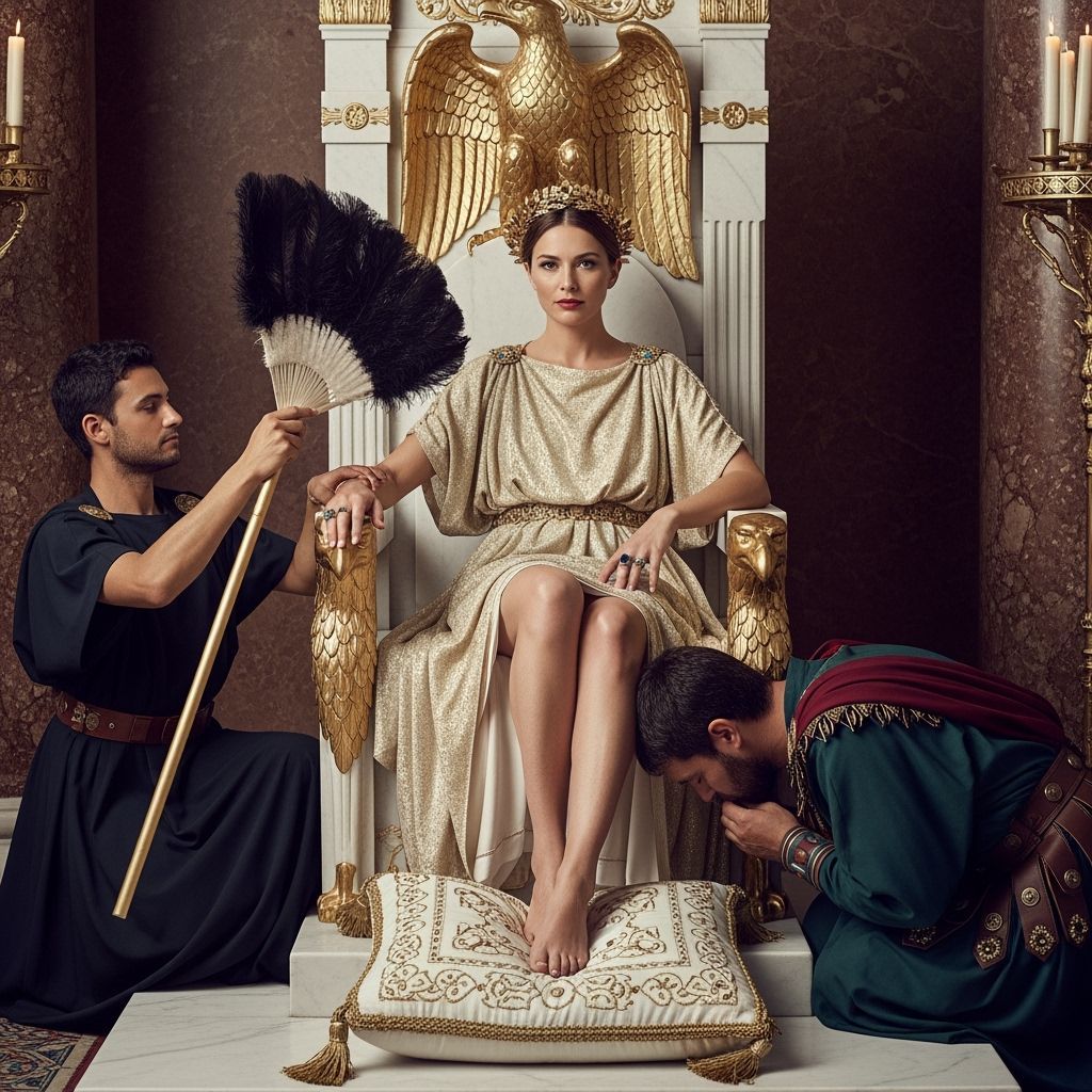 Roman Empress on Eagle Throne in Palace