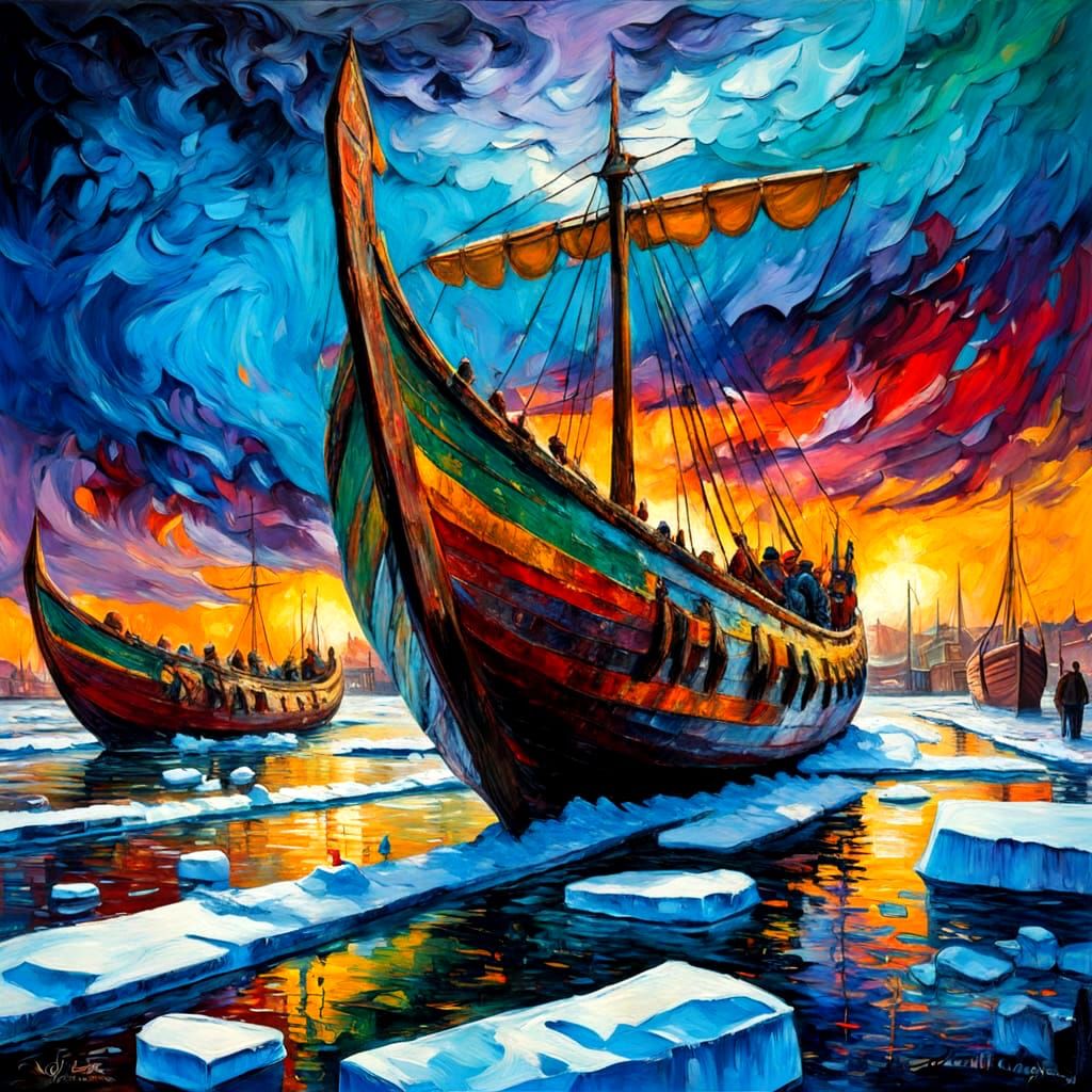 Viking Longboat in Snowy Denmark