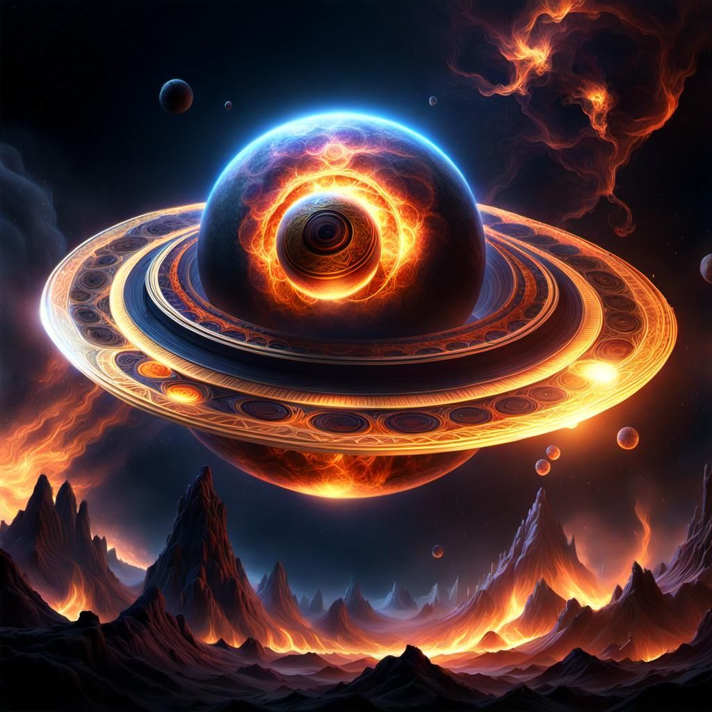 Fractal Fire Saturn with Magical Rings