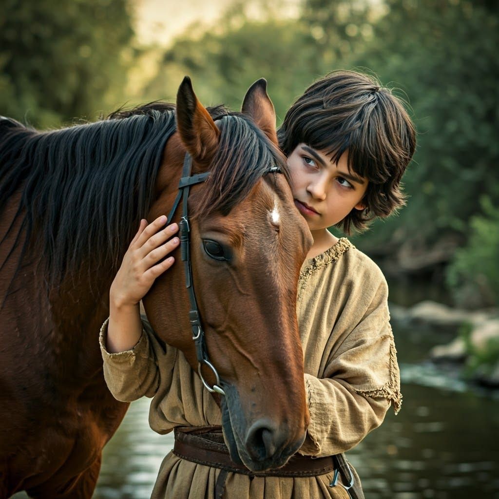 Youthful Hebrew Boy in Ancient Israel Landscape