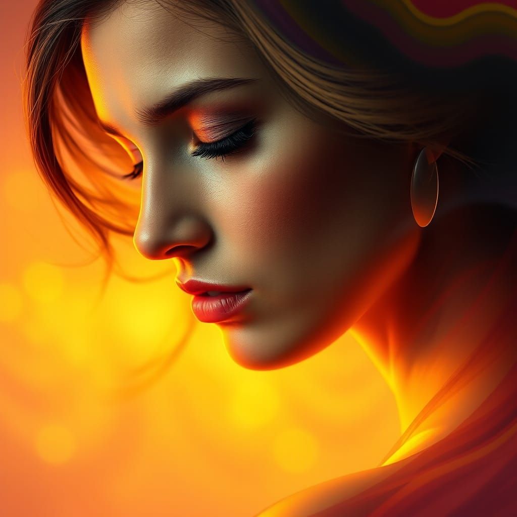 Hyperrealistic Portrait of Melancholy Woman in Dreamy Lighti...