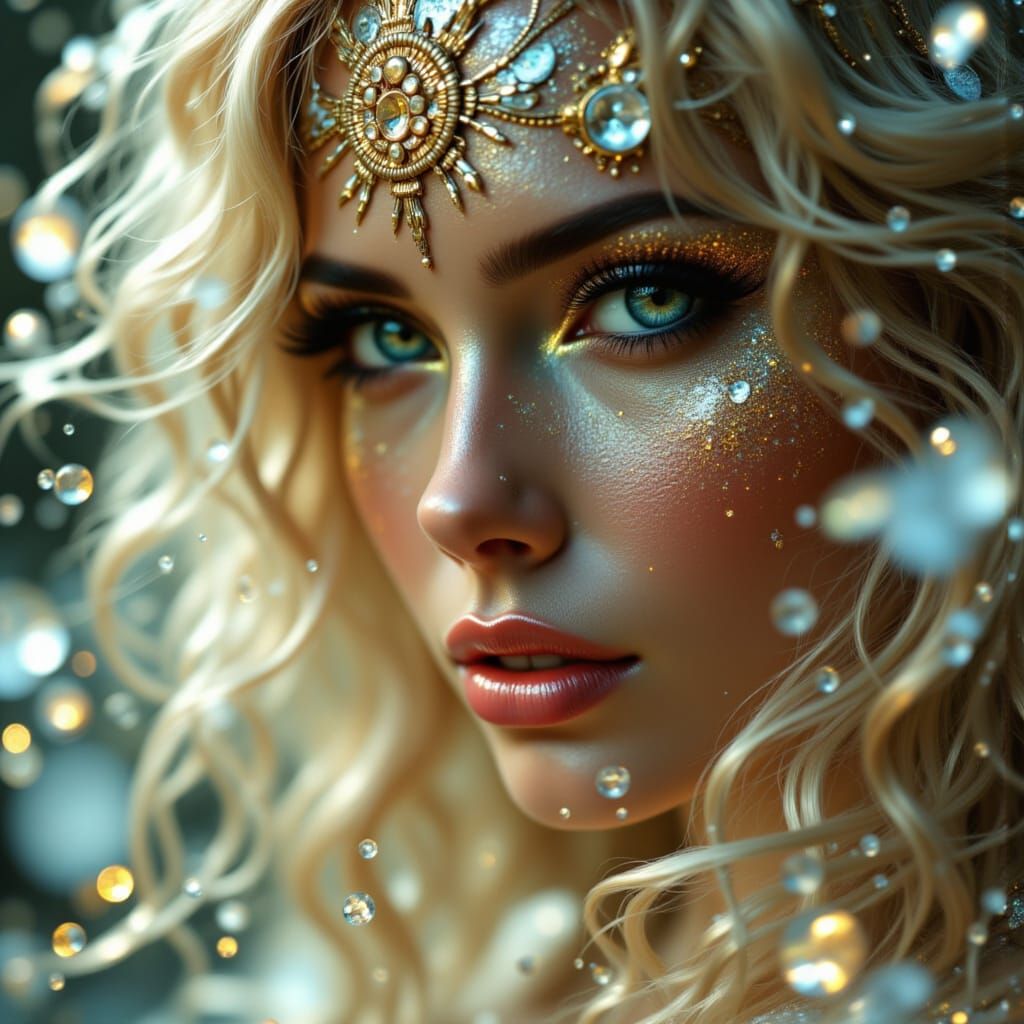 Glamorous Woman with Extravagant Makeup