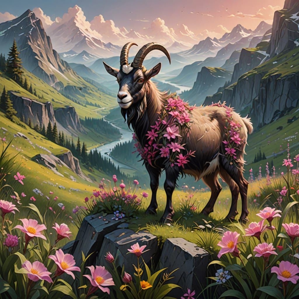 Wild Pink Goat Action Figure Box in Fantasy Art Style
