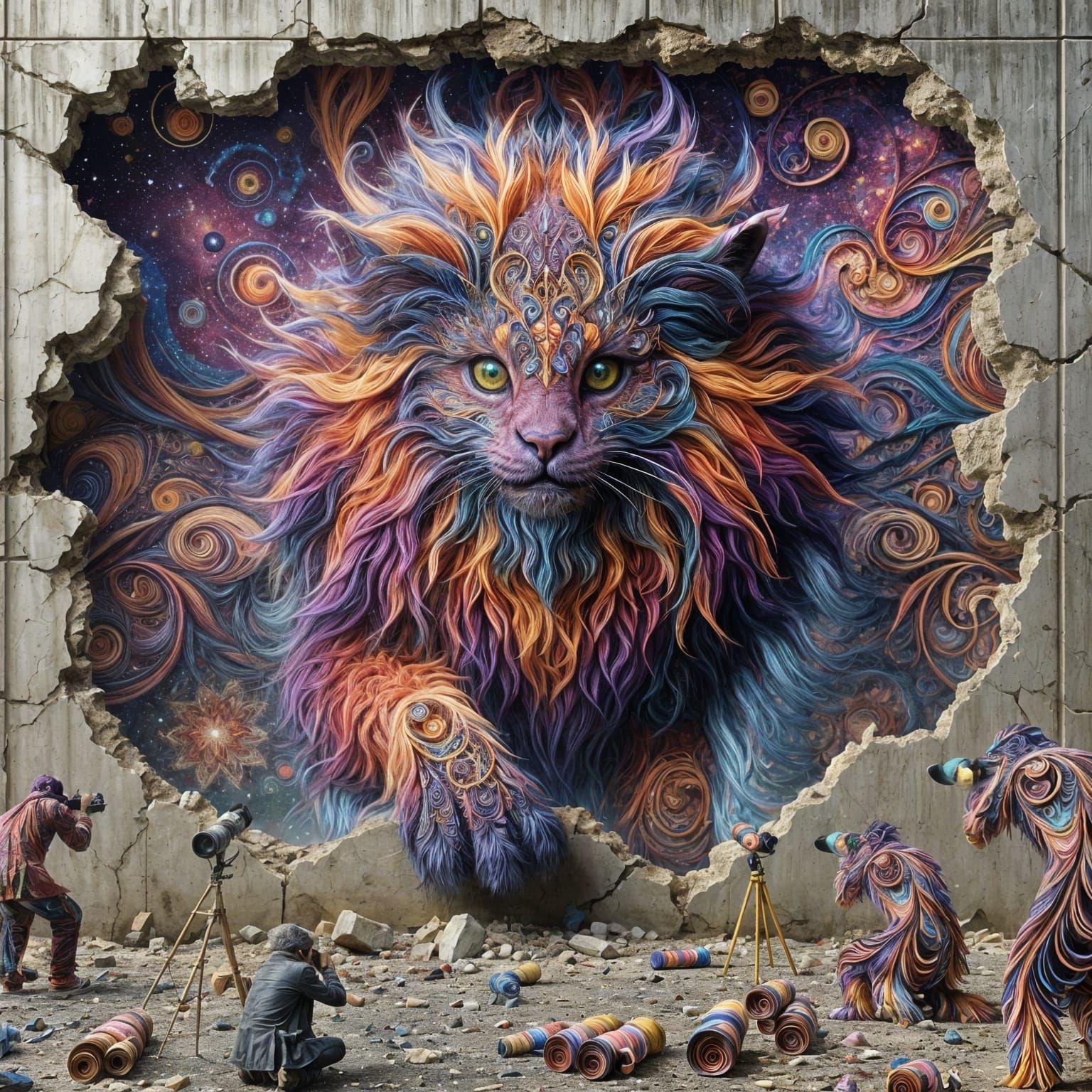 Psychedelic Creature Breaks Concrete Wall in Surreal Photo