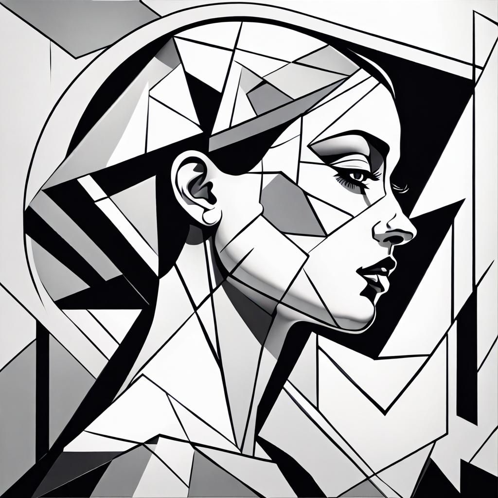 Geometric Female Profile in Neo-Cubism Art Deco Style