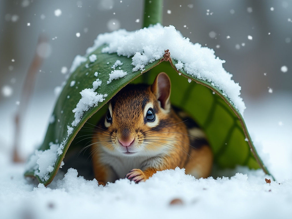Chipmunk in Winter Wonderland Snowstorm