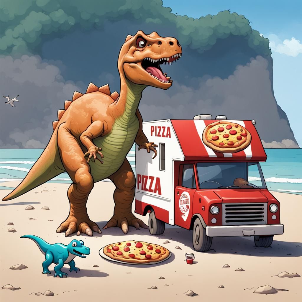 Dinosaur Pizza Beach Food Truck Scene