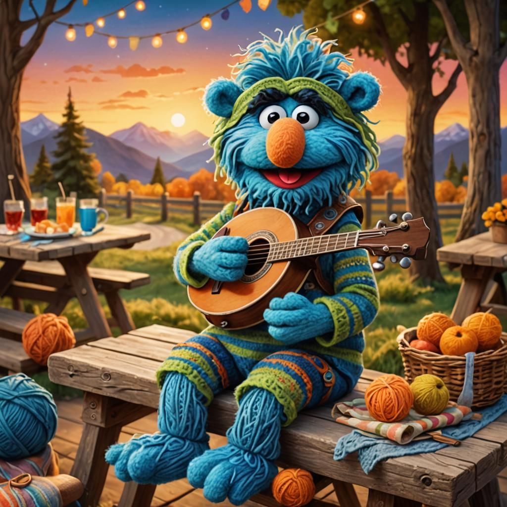Cute Blue Muppet Plays Banjo: Pixar Style 3D Art