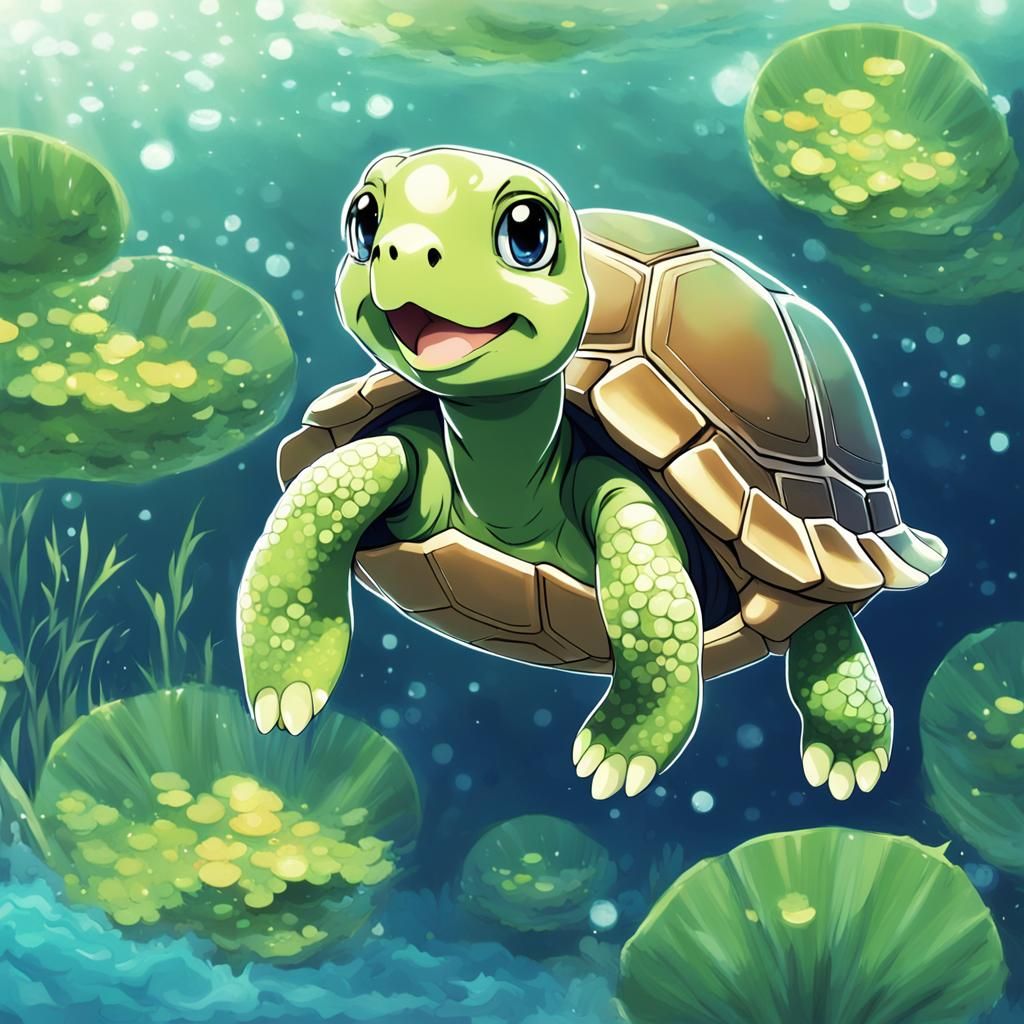 Cute Turtle in Anime Style
