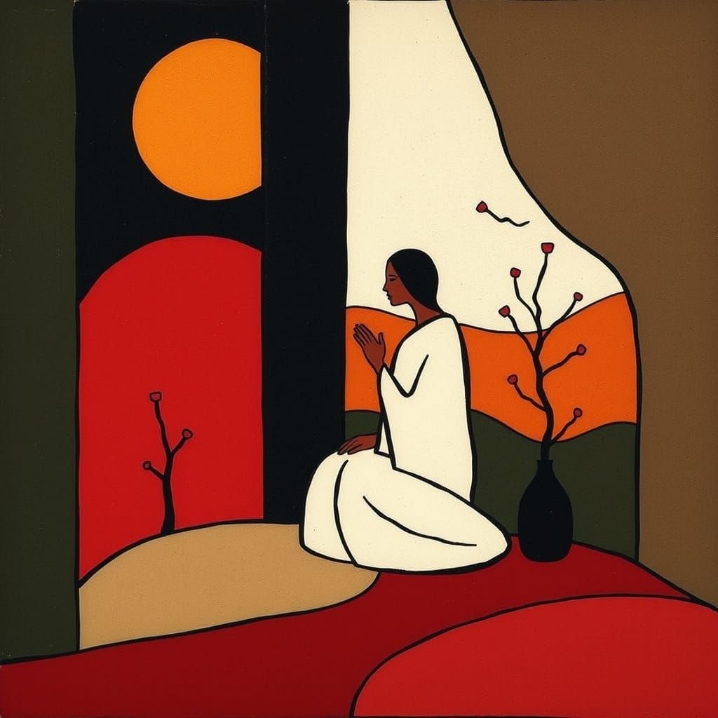 Contemplative Art Inspired by Émile Bernard's Cloisonnism