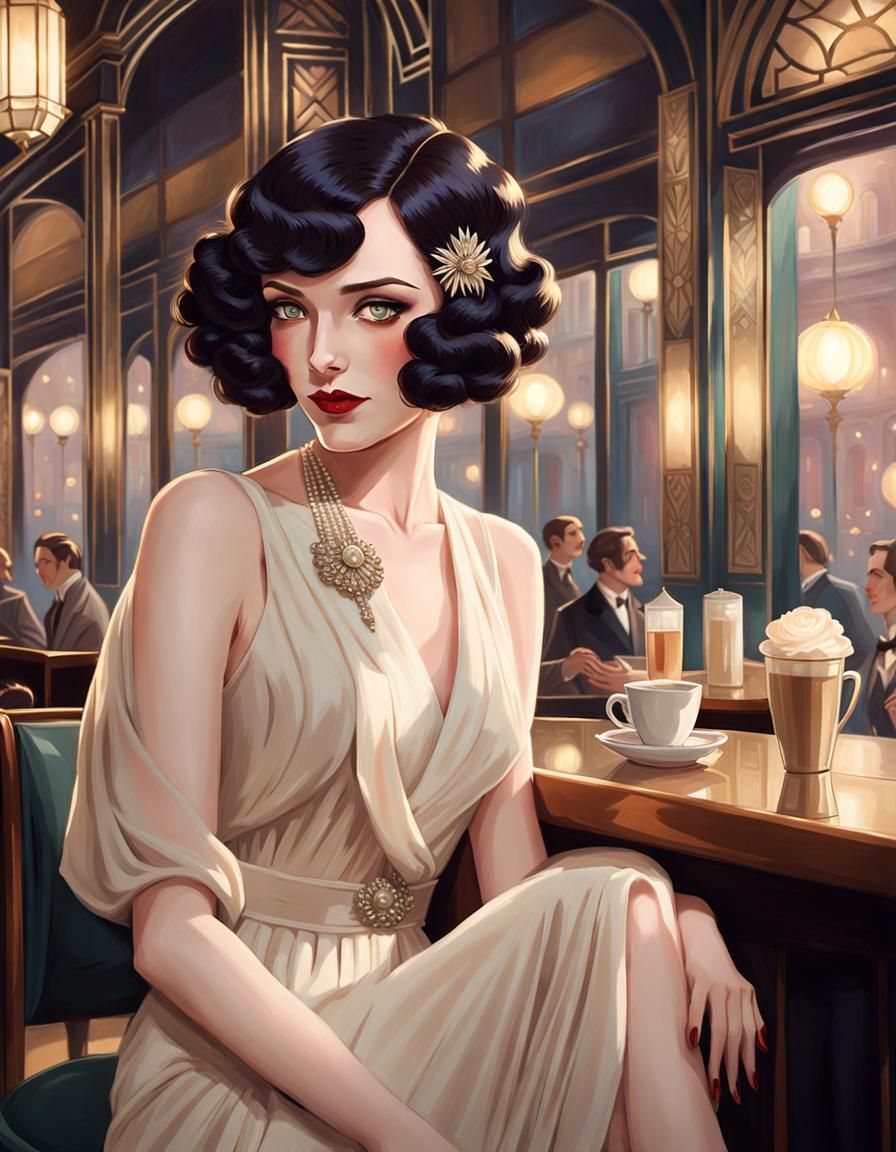 1920s French Ingenue Portrait in Art Deco Style