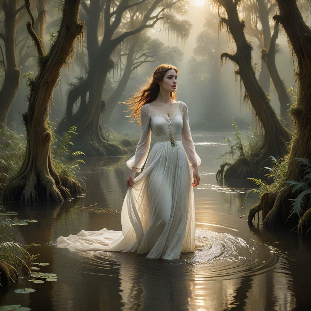 Lady of the Enchanted Swamp in Whimsical Watercolor Style