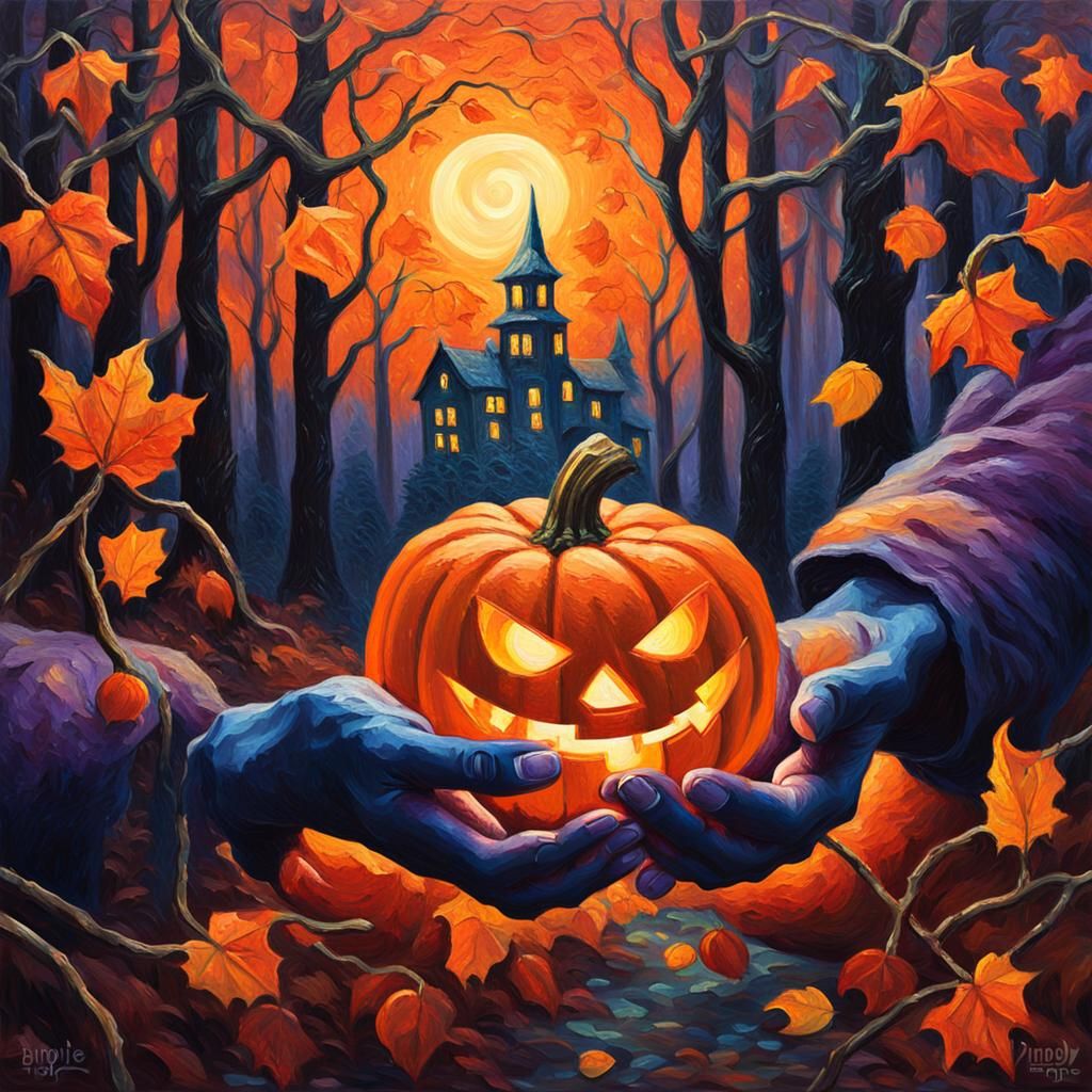 Witch's Glowing Lantern: A Neo-Impressionist Painting