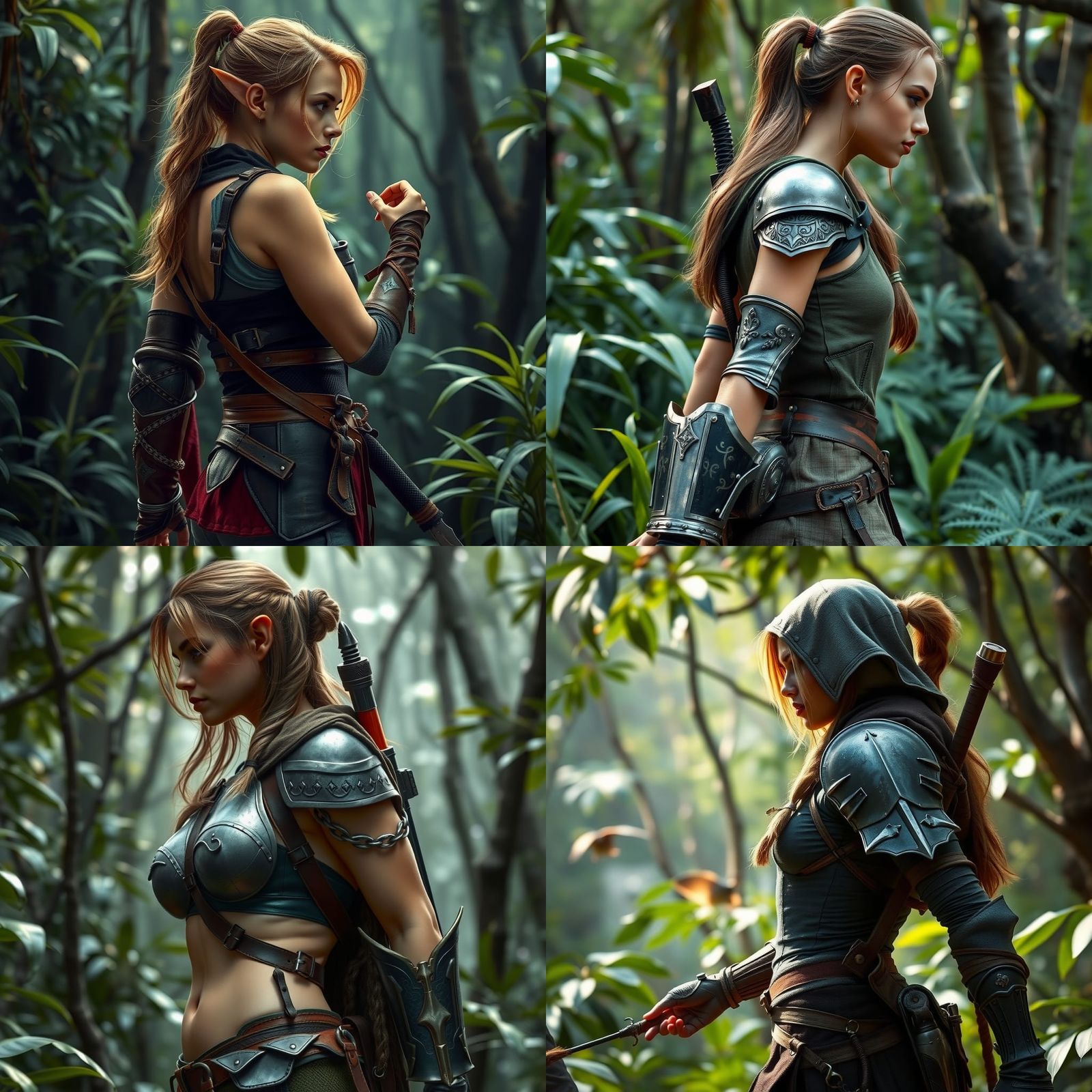 Female Elf Scout Stalking Prey in Jungle