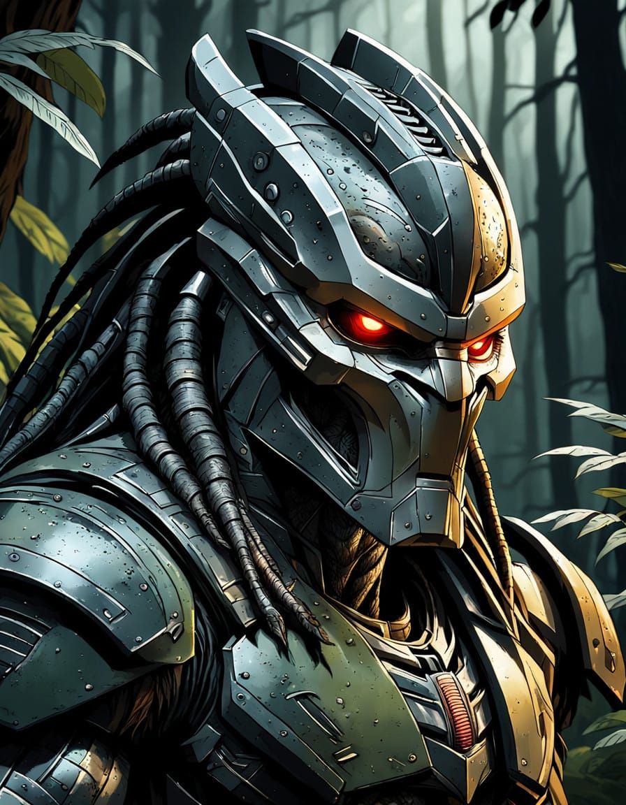 Imposing Dark Jungle Hunter in Futuristic Armor