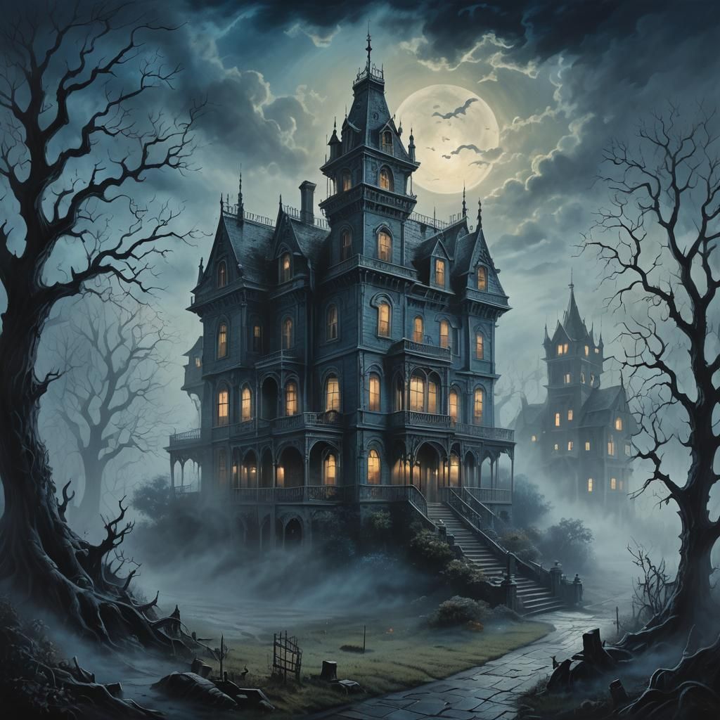 Eerie Gothic Haunted House in Dark Fantasy Style