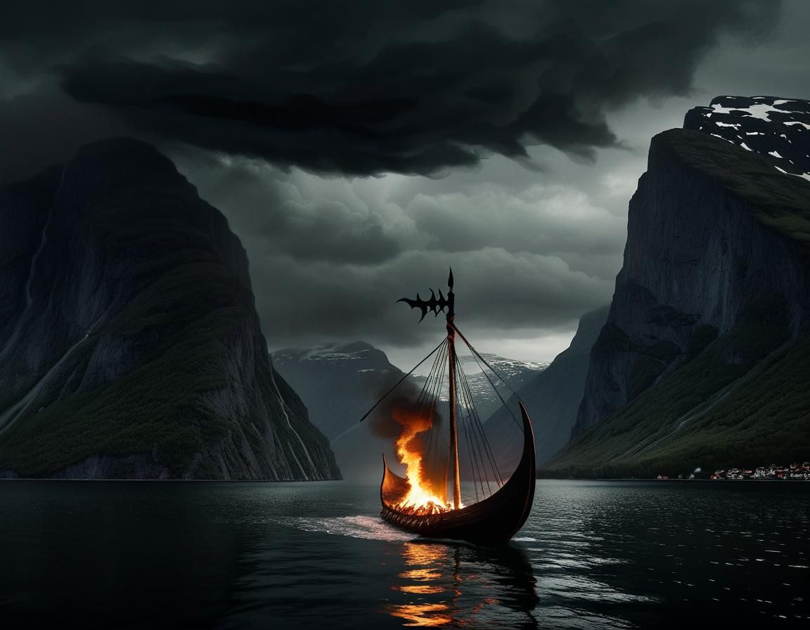 Burning Arrow Over Viking Funeral Barge