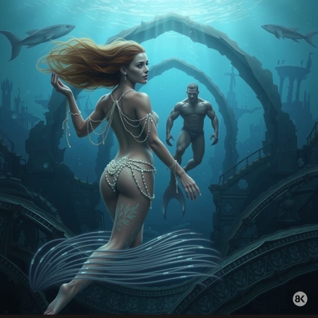 Breathtaking Sea Goddess in Bioluminescent Ocean