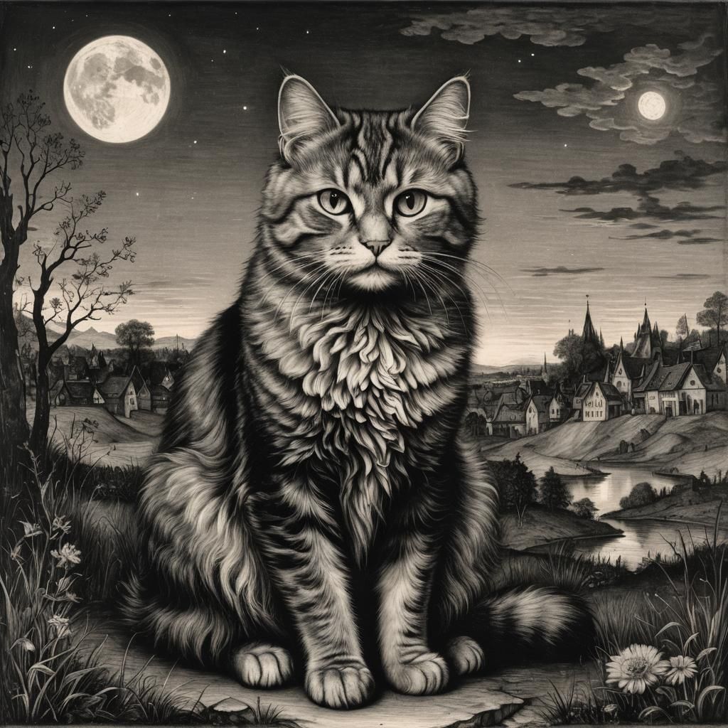 Monochrome Cat in Twilight: Evoking Old Masters