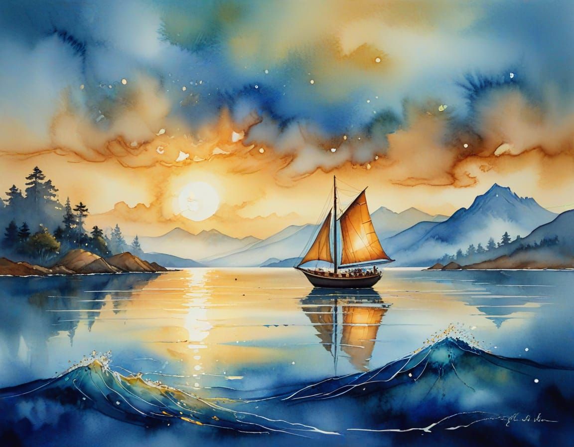 Tranquil Sea at Dawn in Soft Impressionism Style