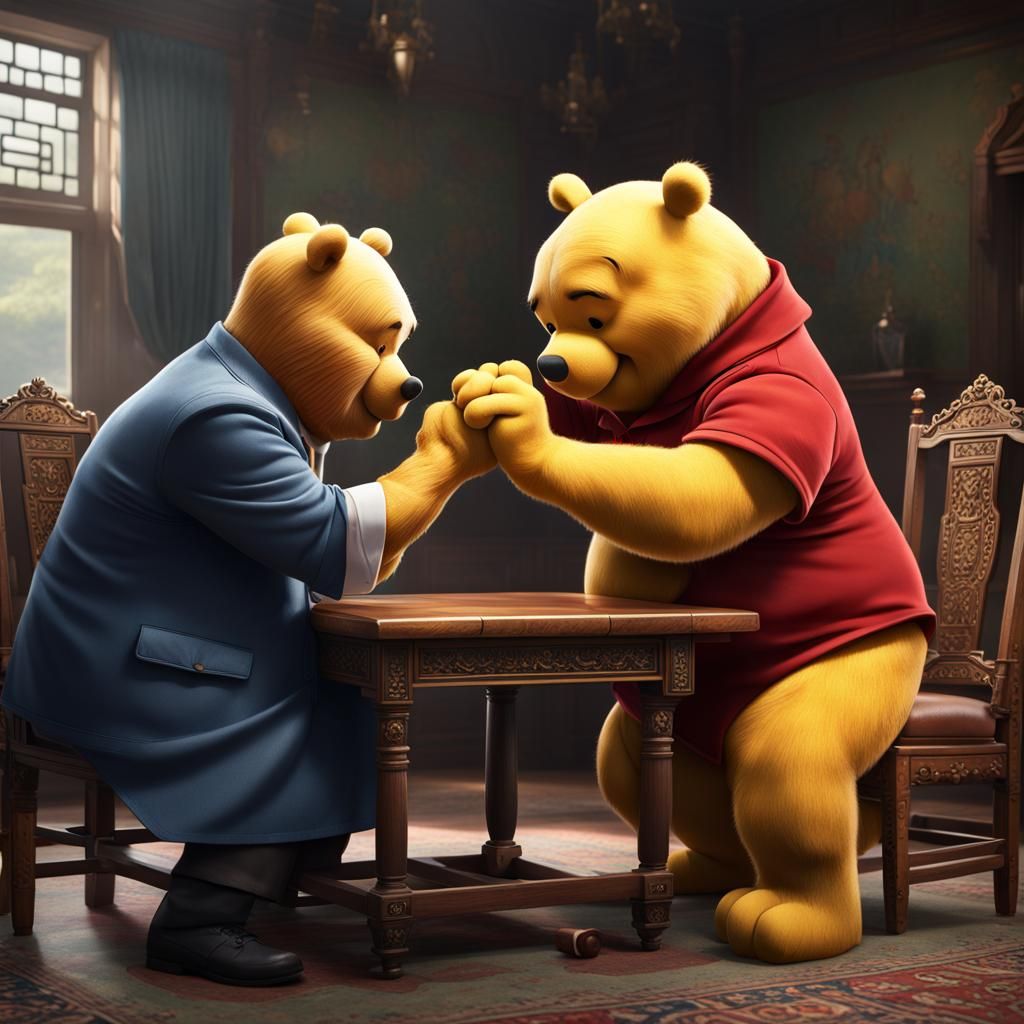 Xi Jinping and Winnie the Pooh Arm Wrestling