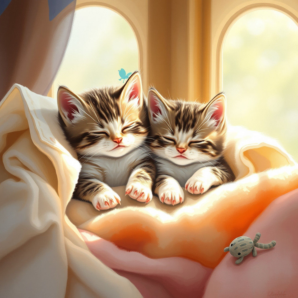 Sleeping Kittens in Watercolor and Digital Art