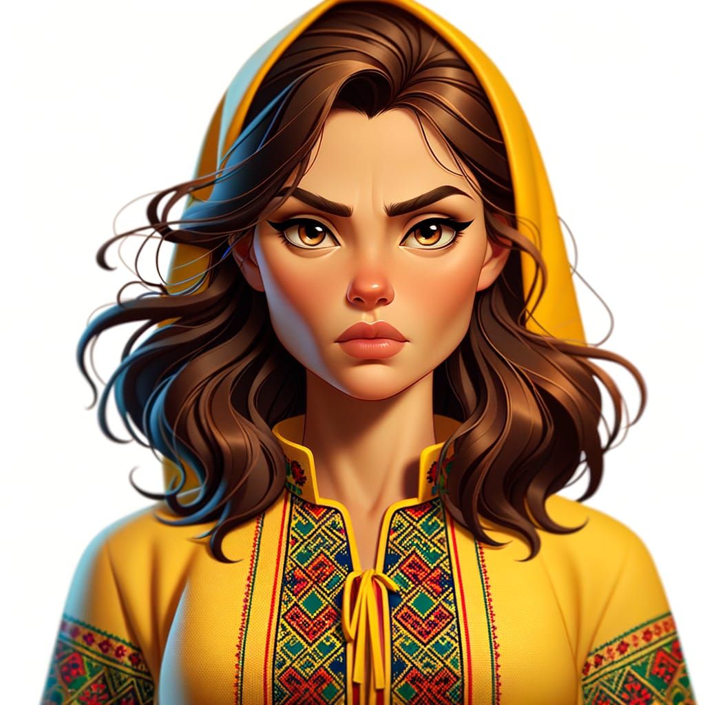 Ukrainian Lady in Traditional Vyshyvanka Embroidered with Na...