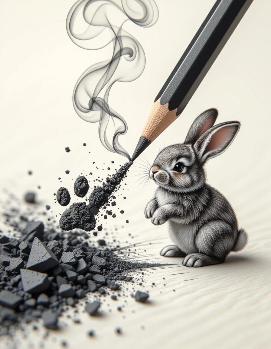 Charcoal Pencil Sketches a Hop-Ready Bunny on Paper