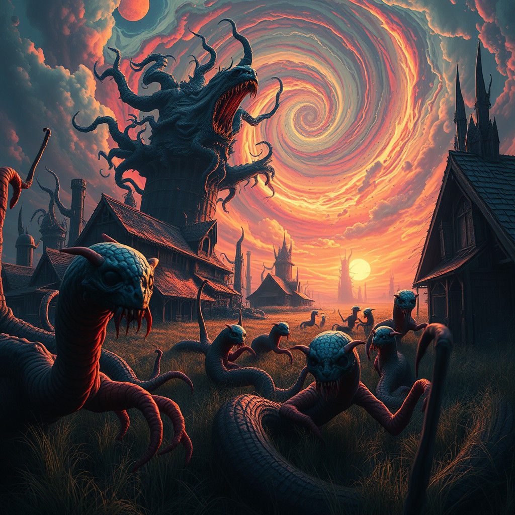 Otherworldly Farm of Slug Wraiths in Surrealist Style