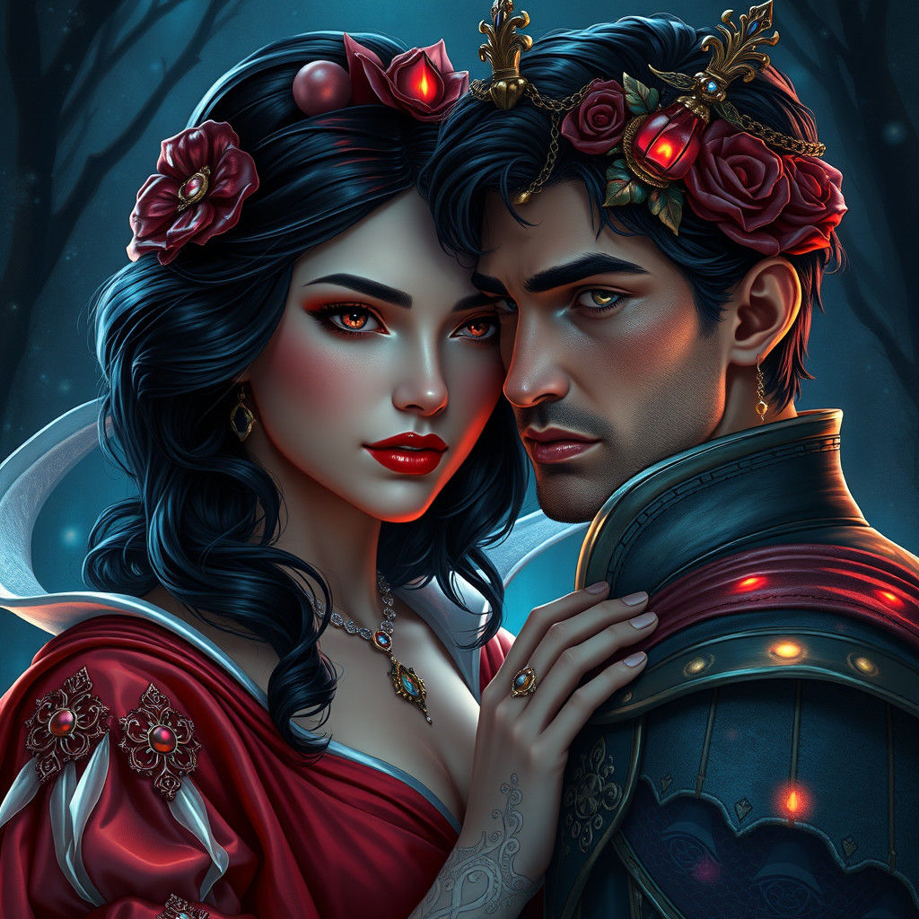 Snow White and Prince Portrait in Art Nouveau Style