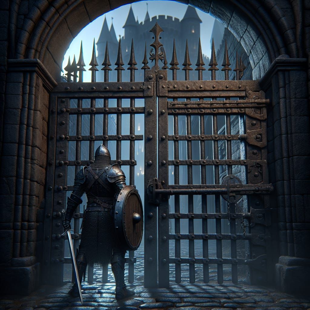 Medieval City Gate with Guard Questioning