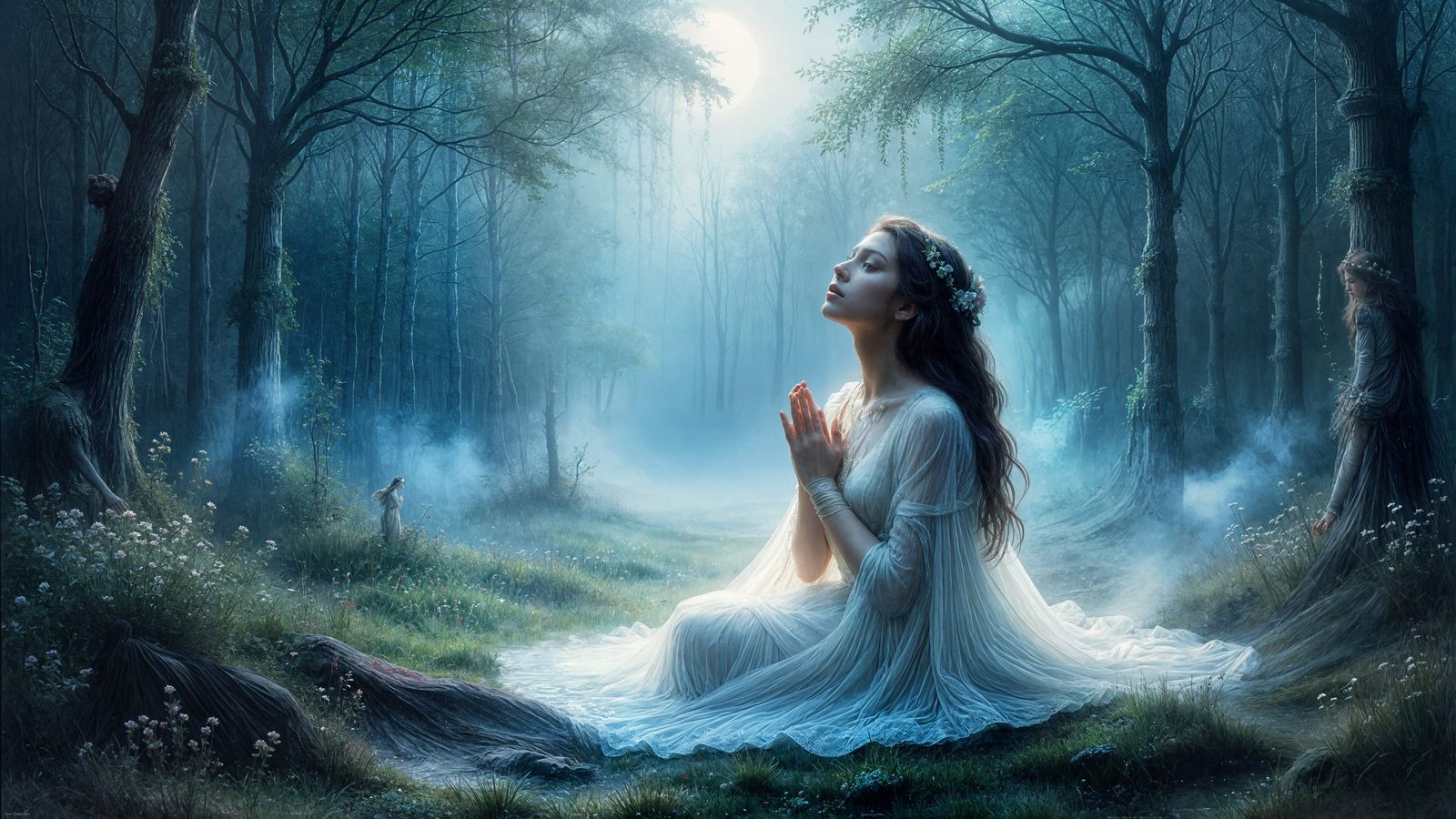 Misty Princess in Whispering Forest Glade, as Oil Painting