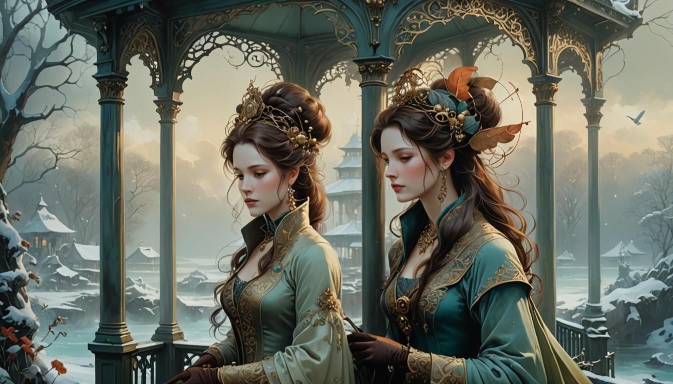 Winter Gazebo Scene in Dreamy Arrietty Style