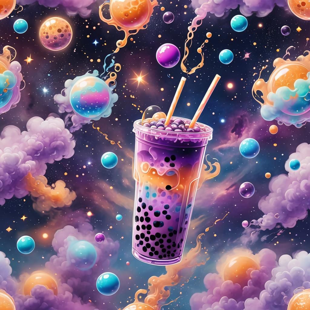 Cosmic Bubble Tea: A Psychedelic Astral Illustration