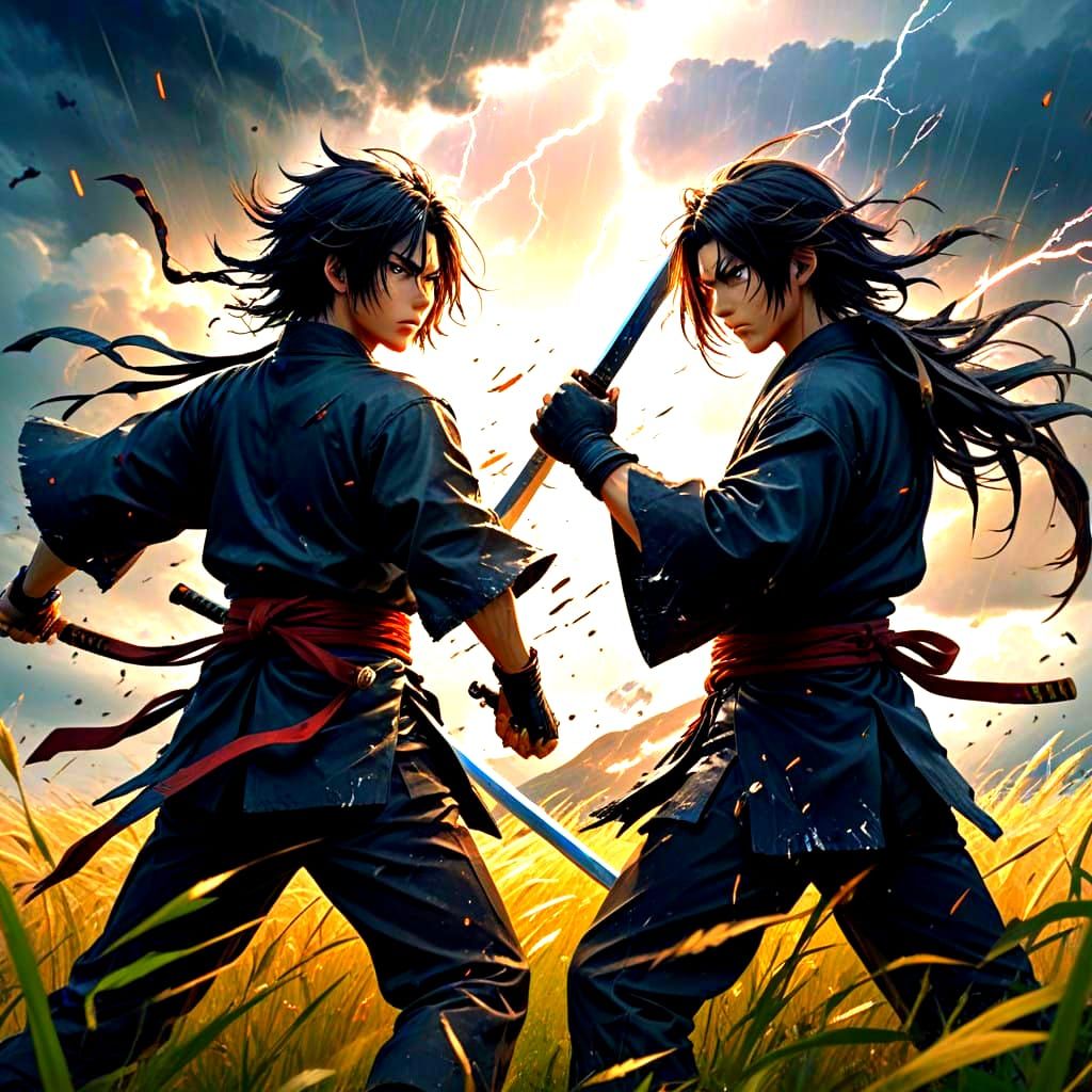 Japanese Warriors Clash in Epic Anime-Inspired Stormy Duel