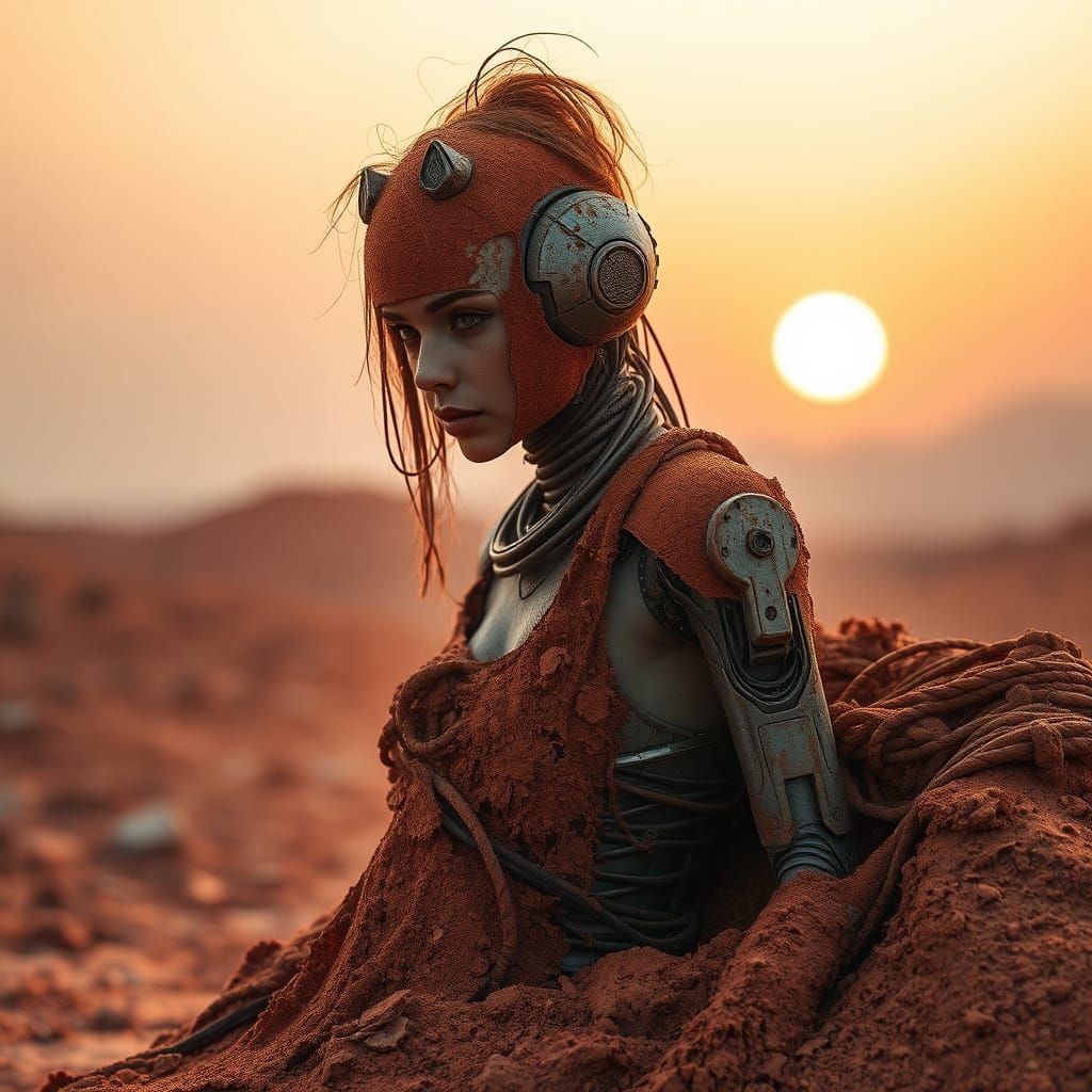 Cyborg Emerges in Rusty Andromeda Landscape