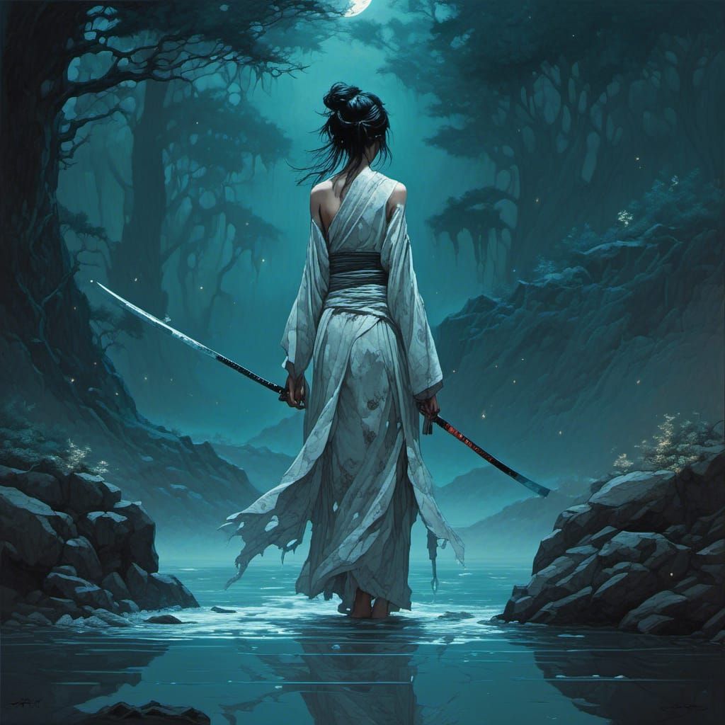 Ethereal Watcher Awaits at the River's End