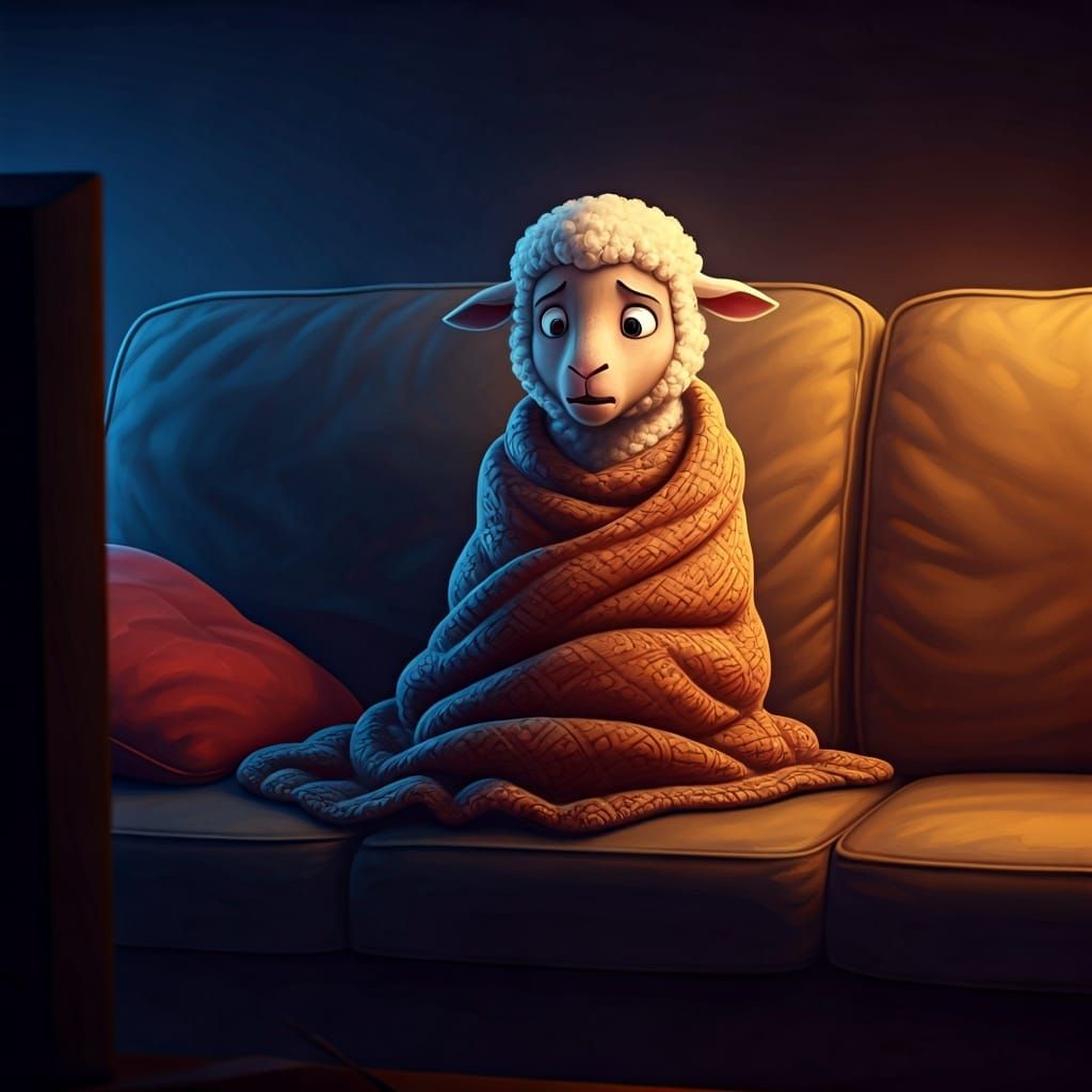 Lamb Watching Scary Movie, Animated Style