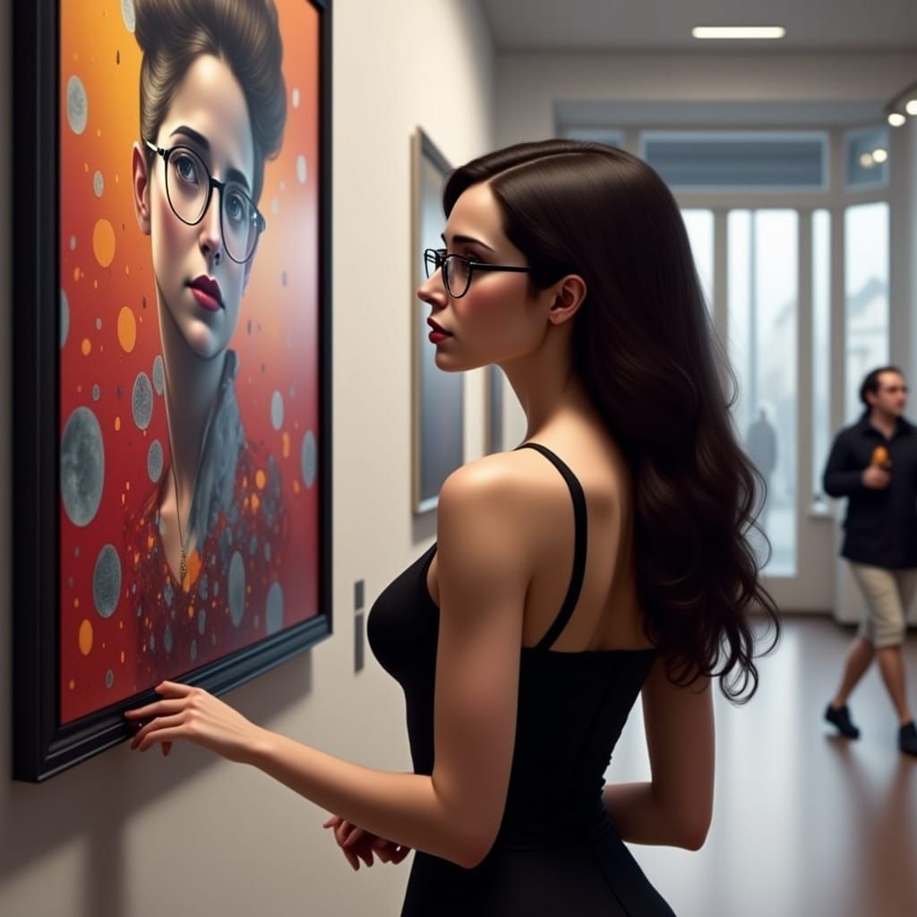 Woman Gazing at Abstract Art in Museum