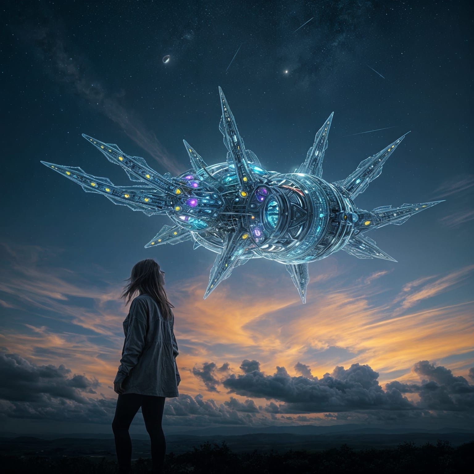 Colossal Ethereal Bioship Spaceship in Night Sky